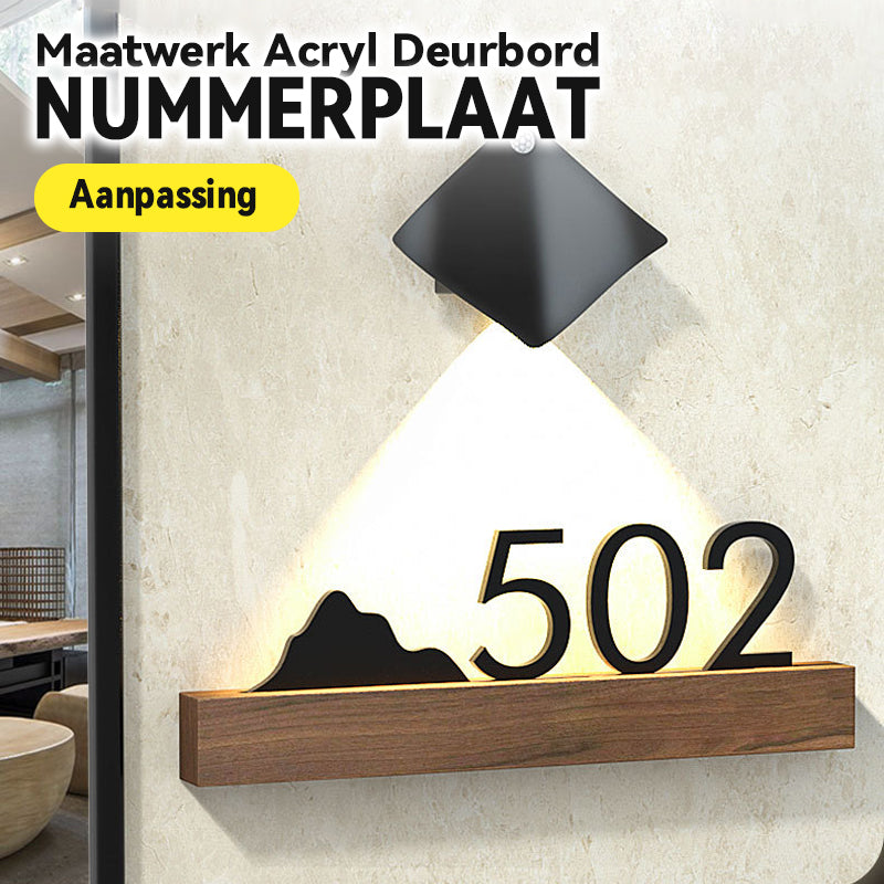 Maatwerk Acryl Deurbord Nummerplaat(Inclusief sensorlampje)