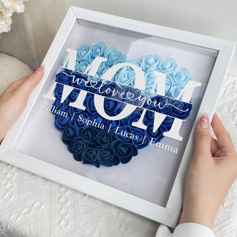 Aangepaste Rose Flower Frame Box Gift met gegraveerde naam cadeau voor moeder / moederdag