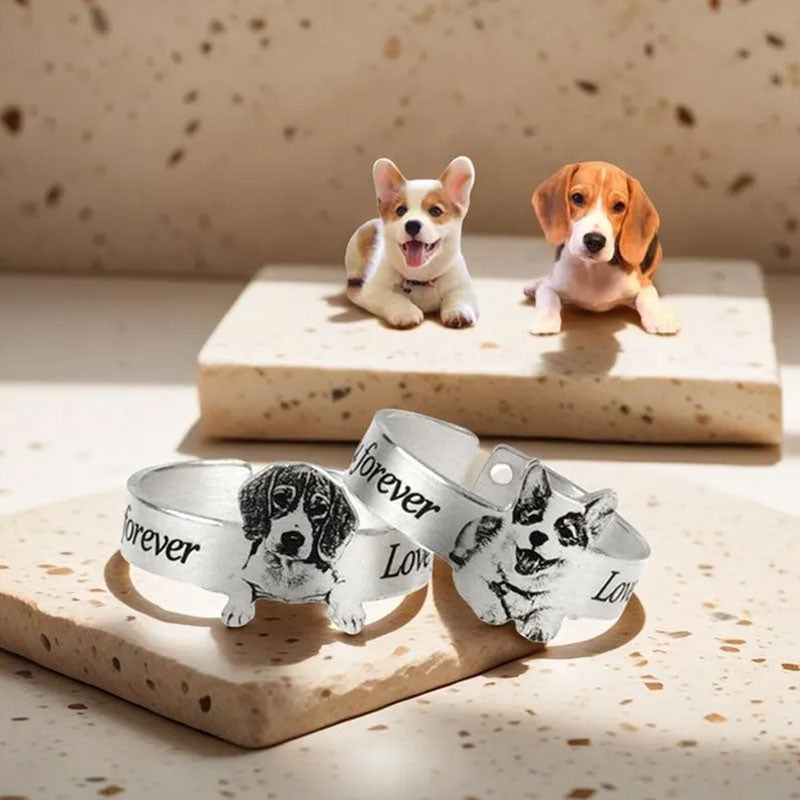 🐾Gepersonaliseerde roestvrijstalen fotograveerring met open ring💍