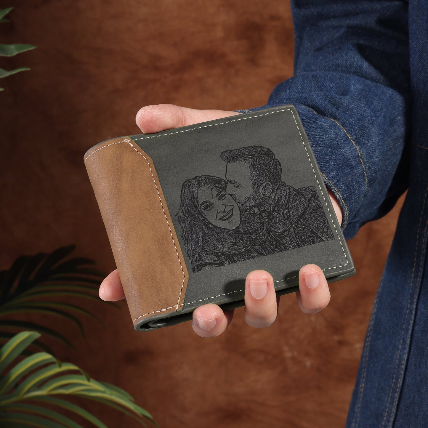 Aangepaste fotoportemonnee voor heren, grijs, gepersonaliseerde cadeaus
