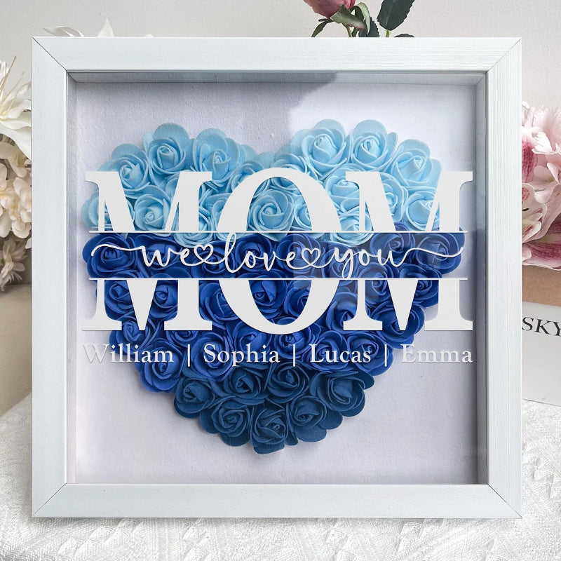 Aangepaste Rose Flower Frame Box Gift met gegraveerde naam cadeau voor moeder / moederdag