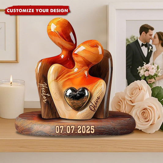 Op maat gemaakt elegant paarbeeld met hartinleg - Gepersonaliseerde paarplaquette