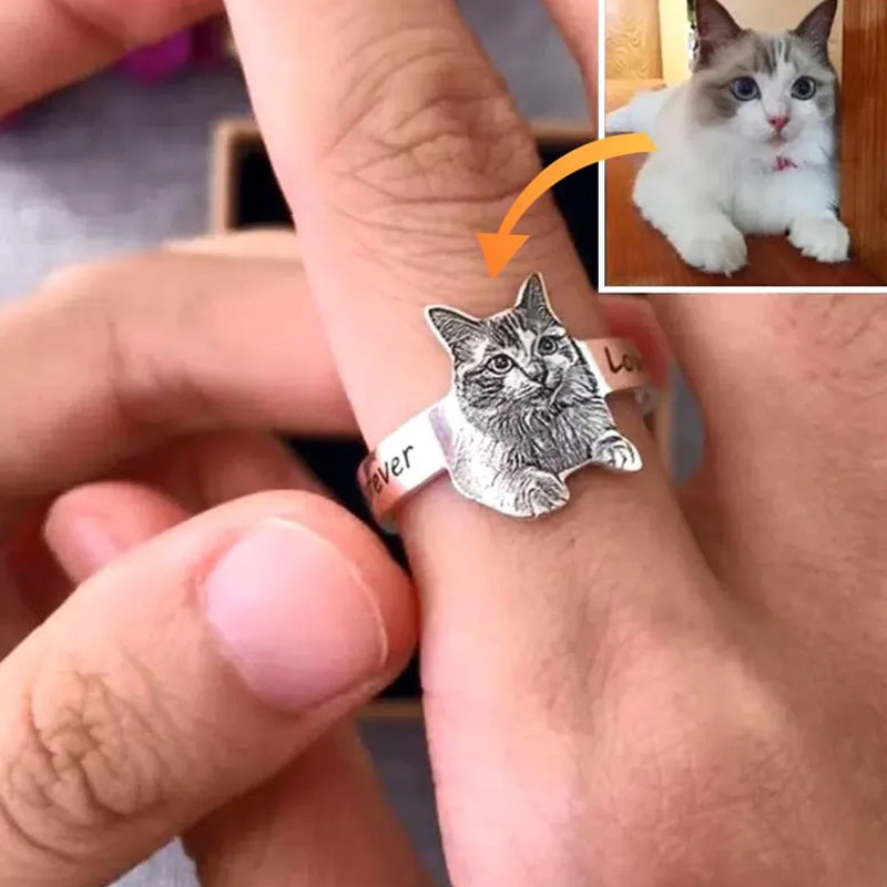 🐾Gepersonaliseerde roestvrijstalen fotograveerring met open ring💍