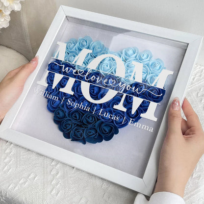Aangepaste Rose Flower Frame Box Gift met gegraveerde naam cadeau voor moeder / moederdag