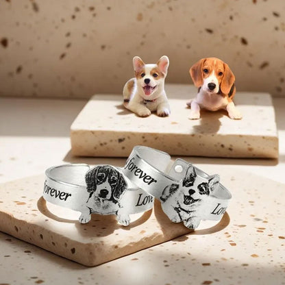 🐾Gepersonaliseerde roestvrijstalen fotograveerring met open ring💍