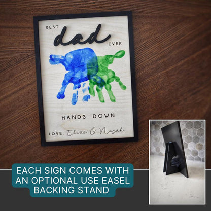 Hands Down Beste Vader Ooit | Gepersonaliseerd Gegraveerd Houten Bord | Vier Vader met Handafdrukken en Aangepaste Boodschap | Handgemaakt Vaderdag Geschenk