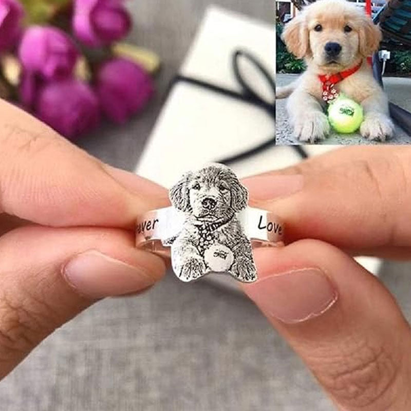 🐾Gepersonaliseerde roestvrijstalen fotograveerring met open ring💍