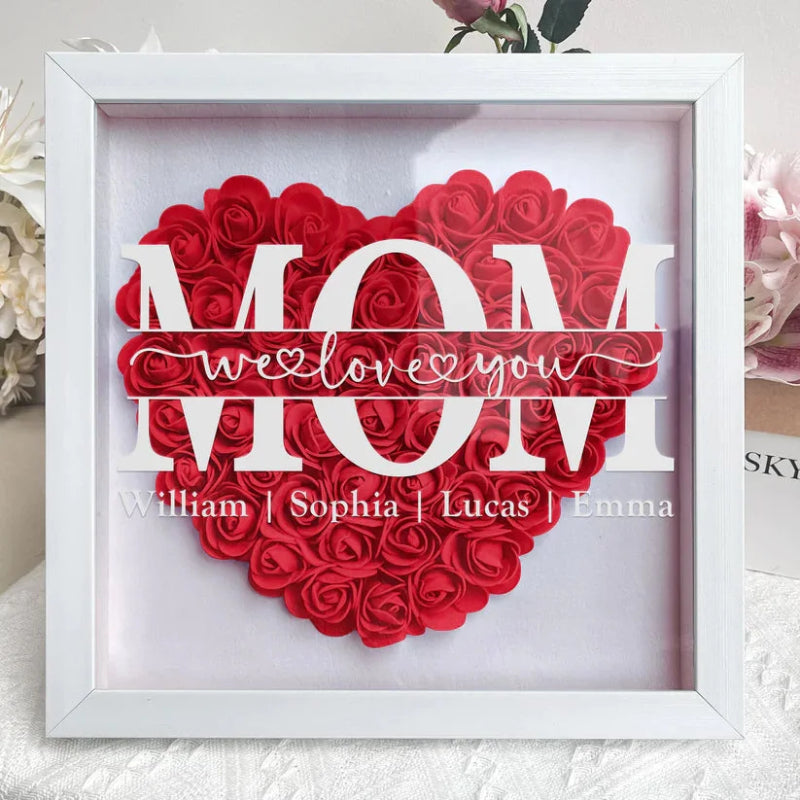 Aangepaste Rose Flower Frame Box Gift met gegraveerde naam cadeau voor moeder / moederdag