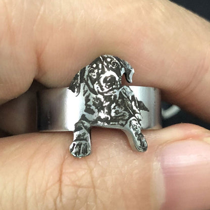 🐾Gepersonaliseerde roestvrijstalen fotograveerring met open ring💍