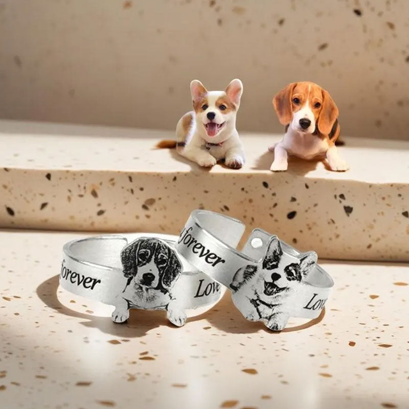 🐾Gepersonaliseerde roestvrijstalen fotograveerring met open ring💍